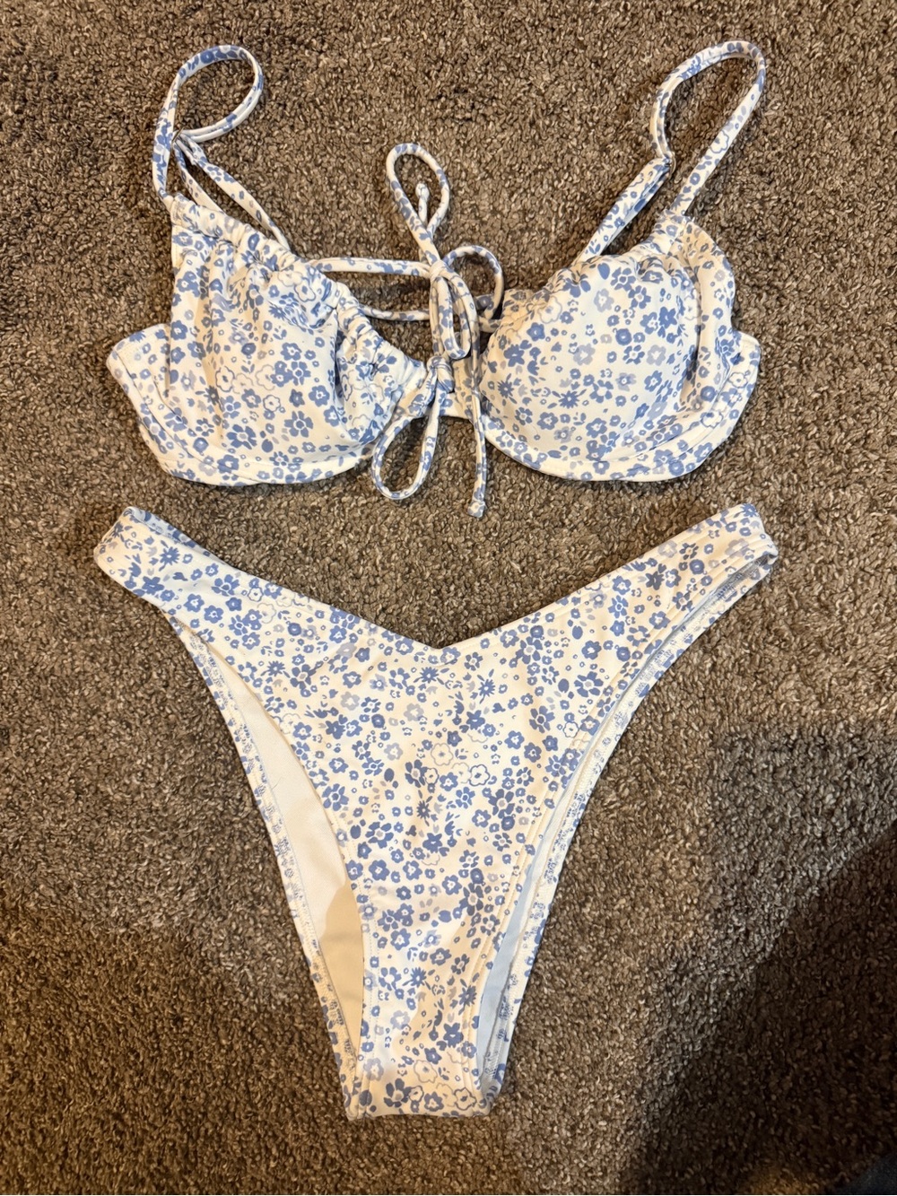Hollister White and Blue Floral Tie Bikini